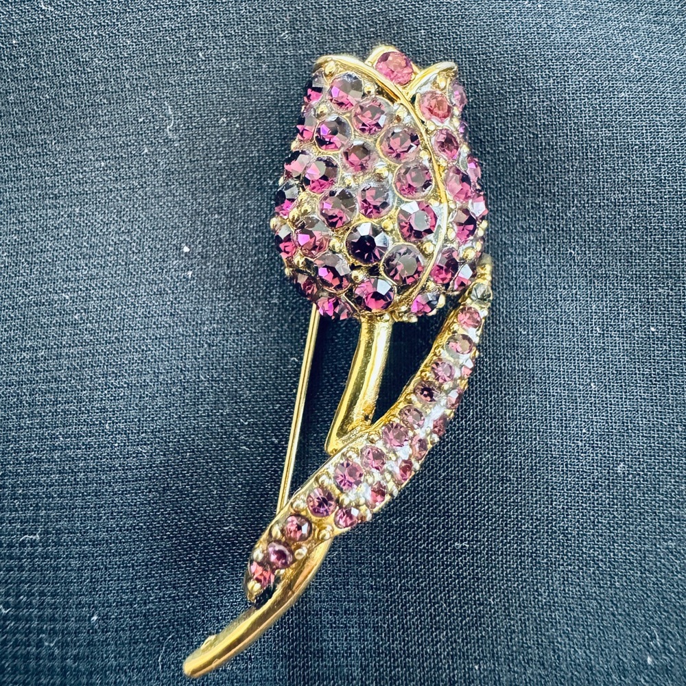 pink rhinestones tulip brooch